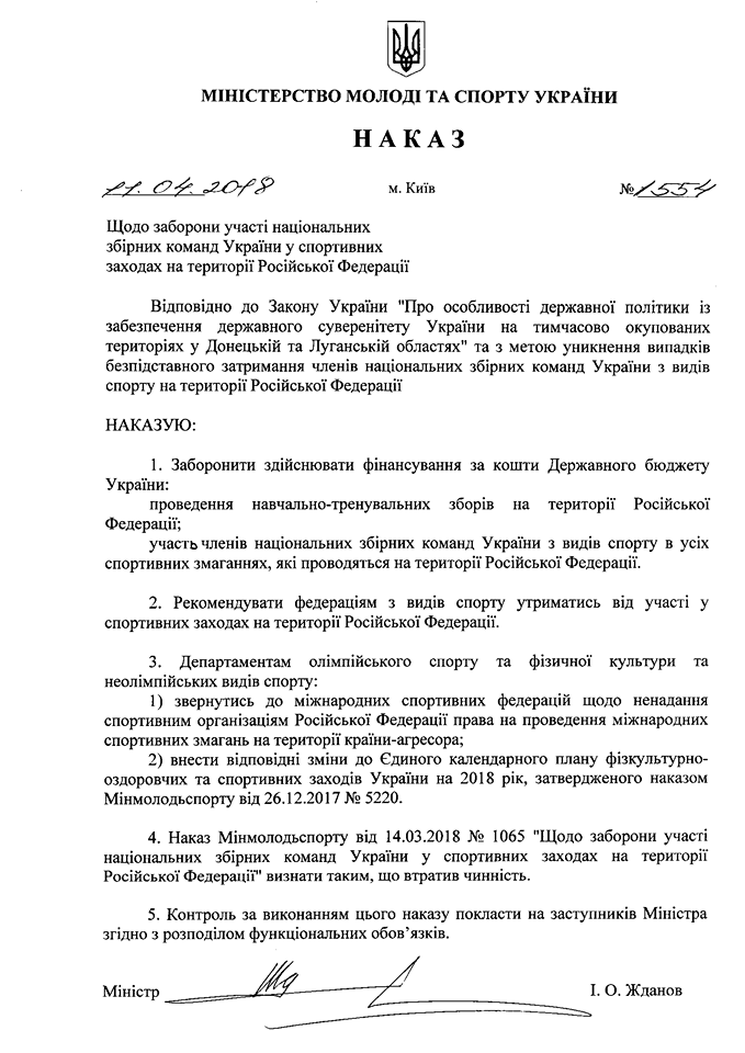 Наказ Мінмолодьспорту